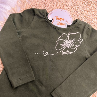 Conj. Blusa Manga Longa e Legging Floral - Verde e Areia